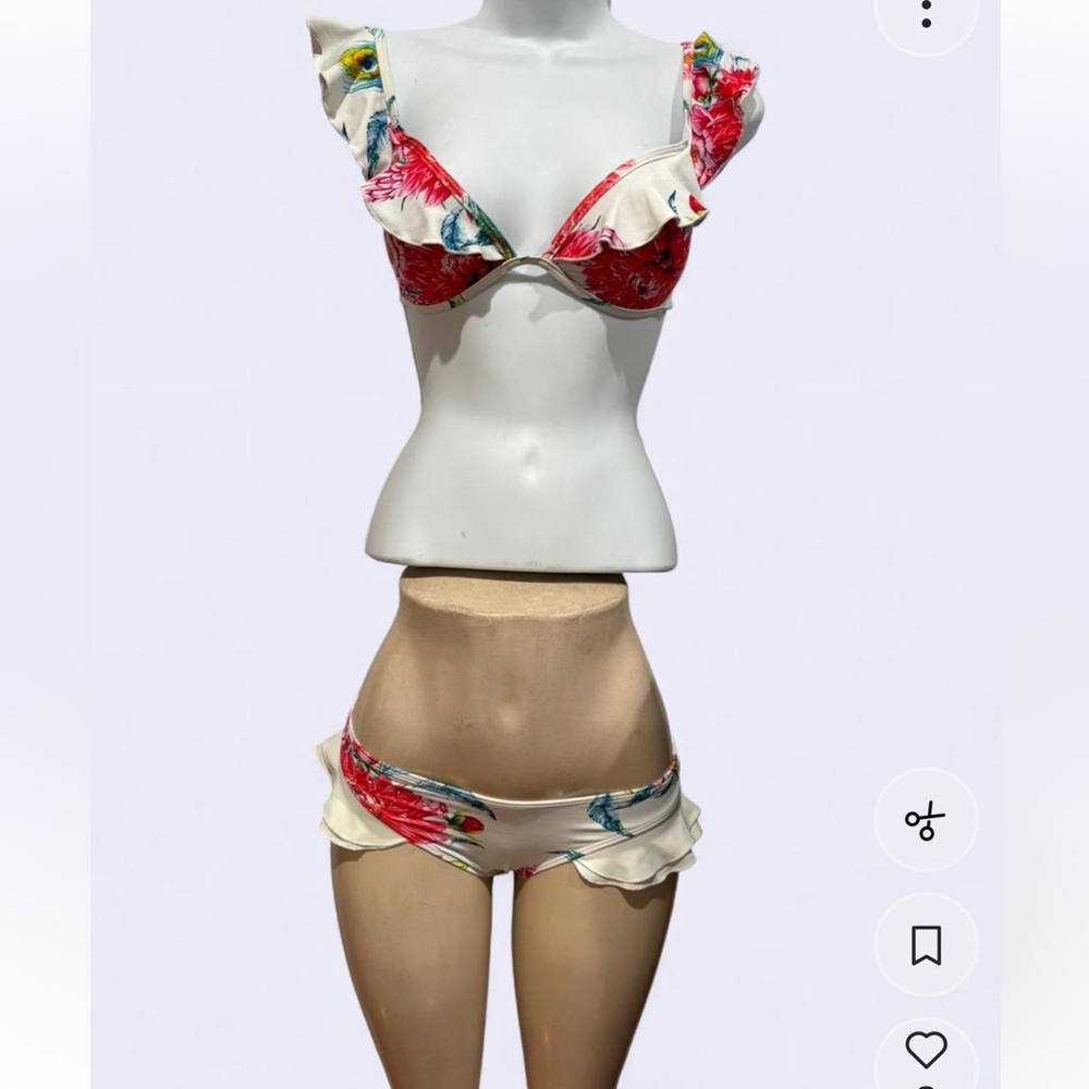 Floral White and Red Women's Swimwear